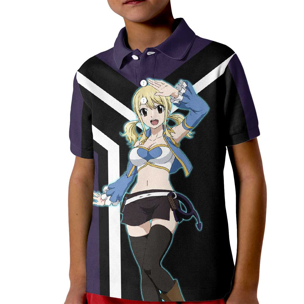 Lucy Heartfilia Fairy Tail Kid Polo Shirt with Celestial Keys and Magical Battle Pose Design - The Mazicc