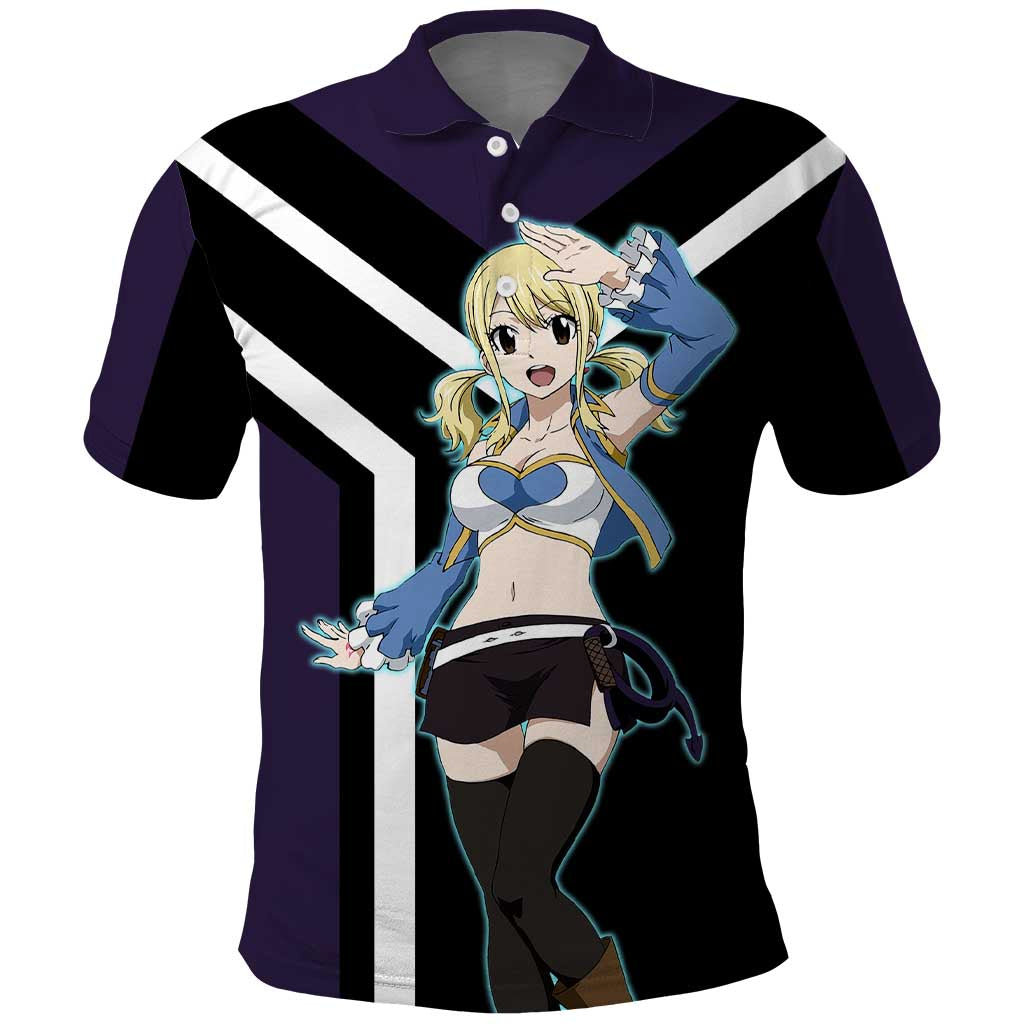 Lucy Heartfilia Fairy Tail Polo Shirt with Celestial Keys and Magical Battle Pose Design - The Mazicc