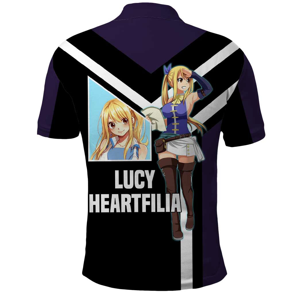 Lucy Heartfilia Fairy Tail Polo Shirt with Celestial Keys and Magical Battle Pose Design - The Mazicc