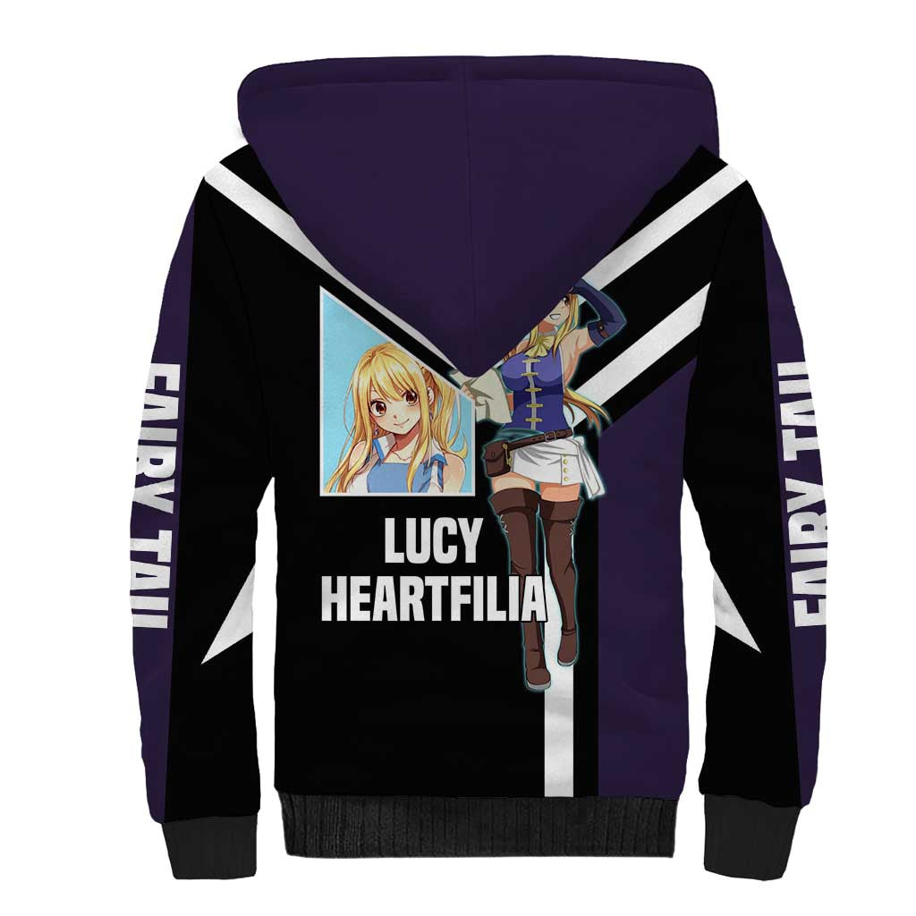 Lucy Heartfilia Fairy Tail Sherpa Hoodie with Celestial Keys and Magical Battle Pose Design - The Mazicc