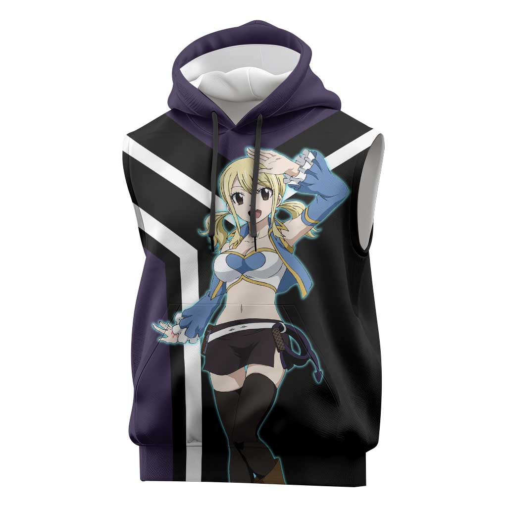 Lucy Heartfilia Fairy Tail Sleeveless Hoodie with Celestial Keys and Magical Battle Pose Design - The Mazicc