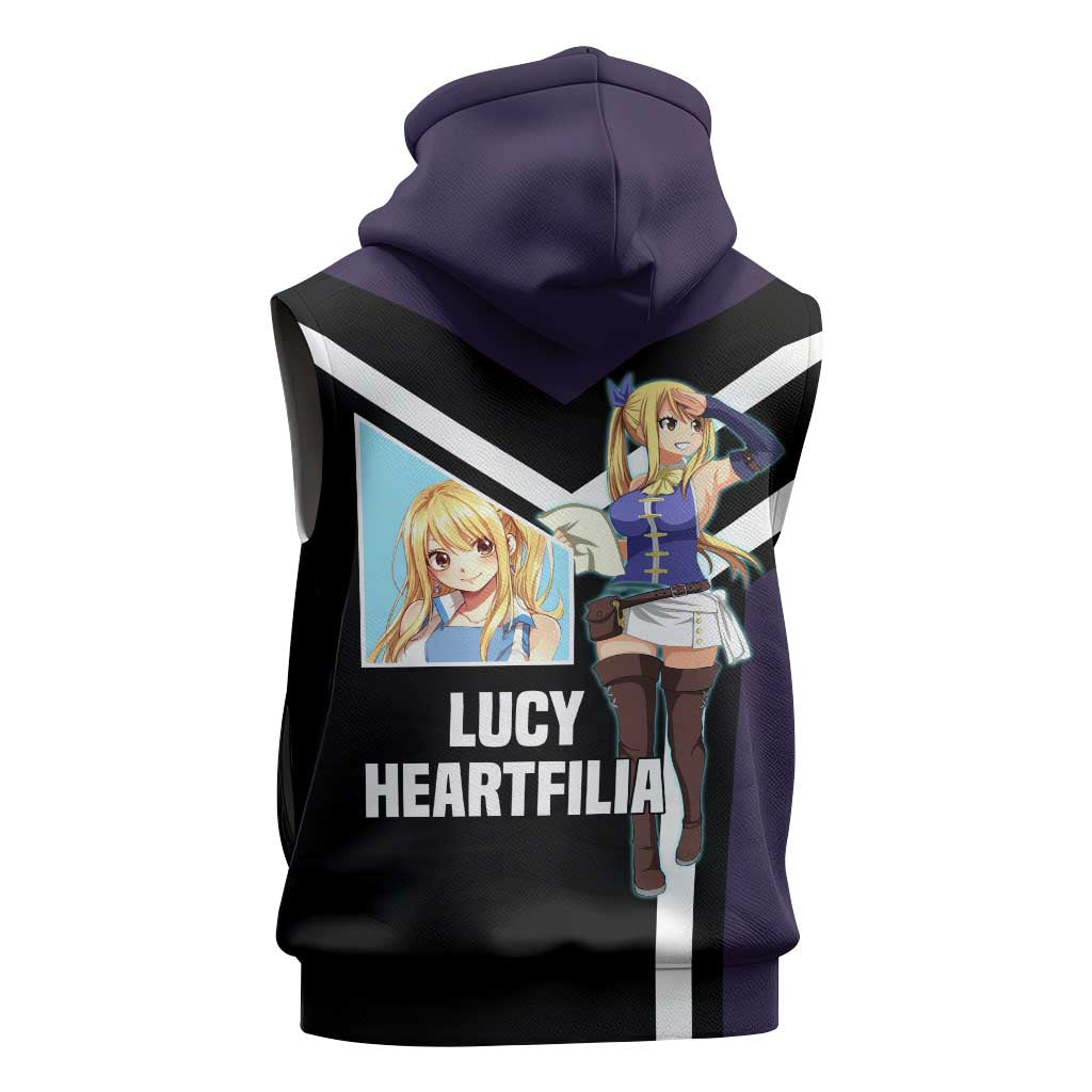 Lucy Heartfilia Fairy Tail Sleeveless Hoodie with Celestial Keys and Magical Battle Pose Design - The Mazicc