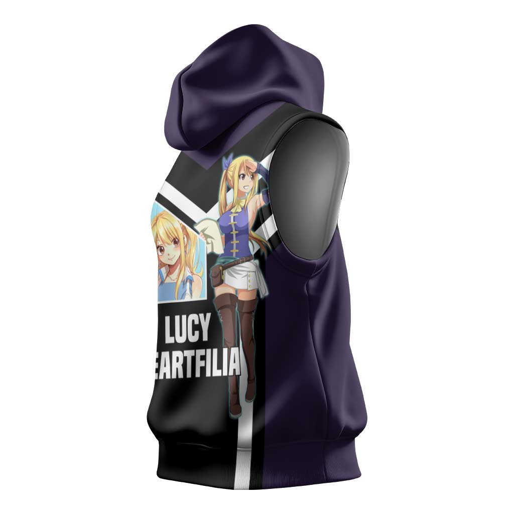 Lucy Heartfilia Fairy Tail Sleeveless Hoodie with Celestial Keys and Magical Battle Pose Design - The Mazicc