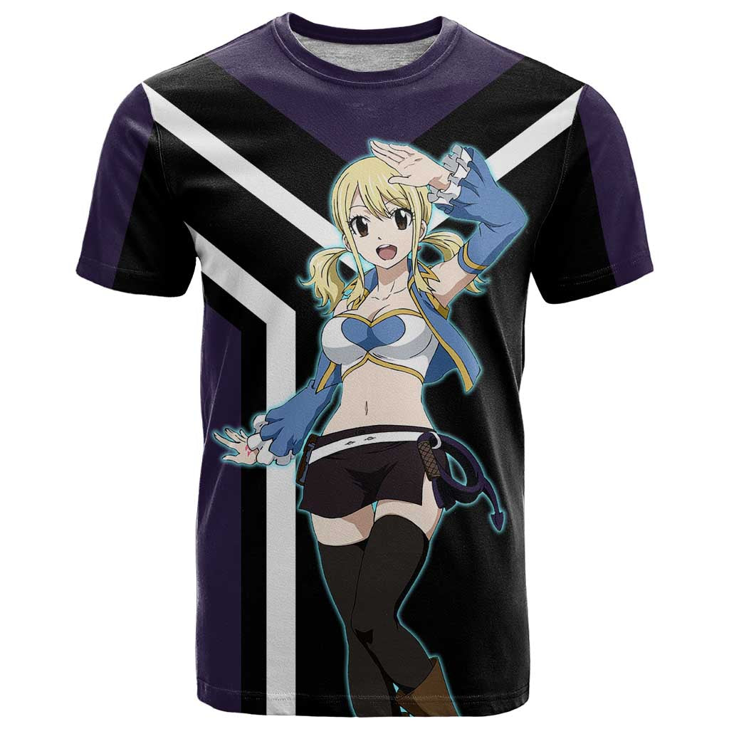 Lucy Heartfilia Fairy Tail T Shirt with Celestial Keys and Magical Battle Pose Design - The Mazicc