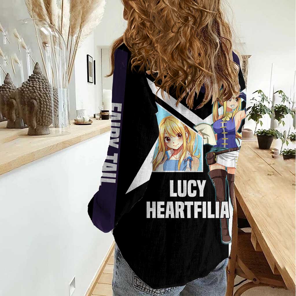 Lucy Heartfilia Fairy Tail Women Casual Shirt with Celestial Keys and Magical Battle Pose Design - The Mazicc