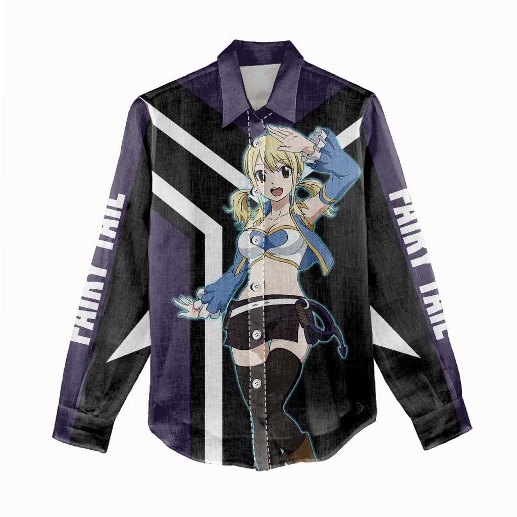 Lucy Heartfilia Fairy Tail Women Casual Shirt with Celestial Keys and Magical Battle Pose Design - The Mazicc