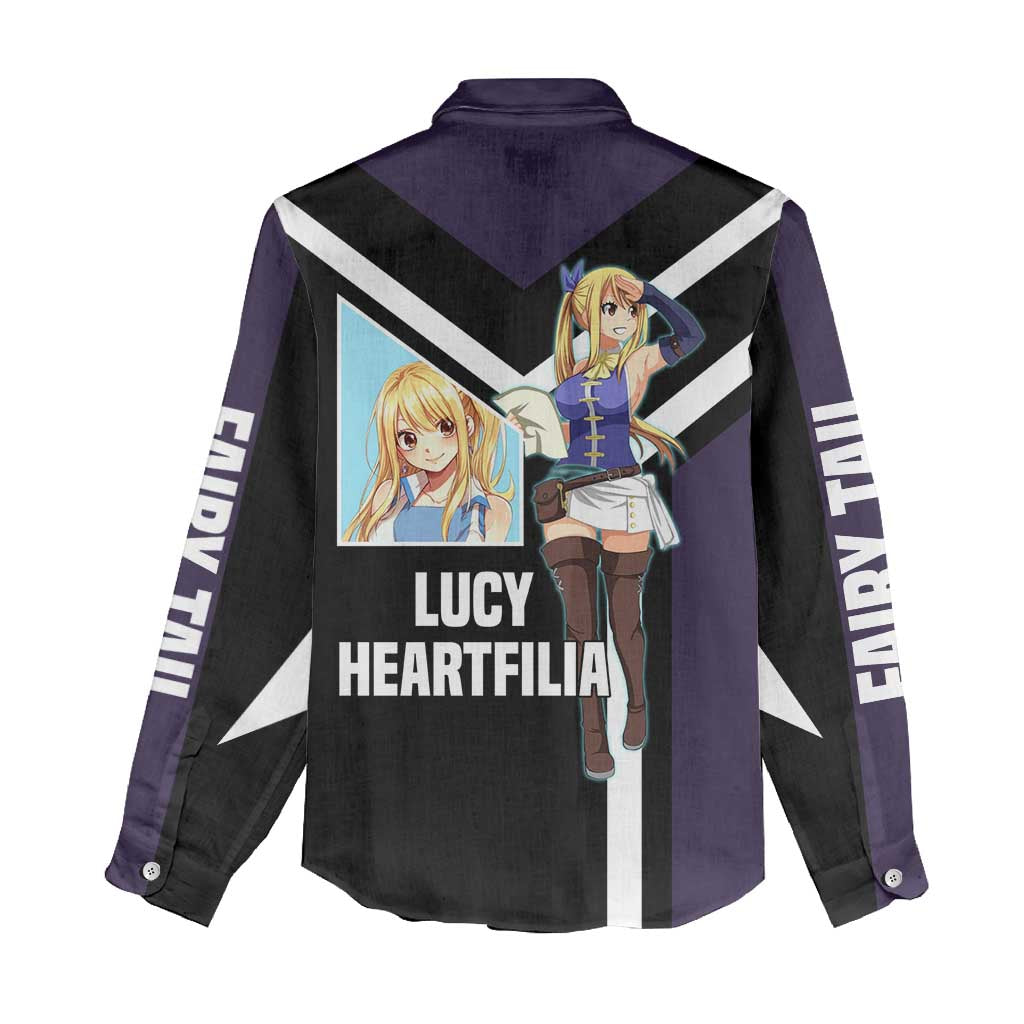 Lucy Heartfilia Fairy Tail Women Casual Shirt with Celestial Keys and Magical Battle Pose Design - The Mazicc