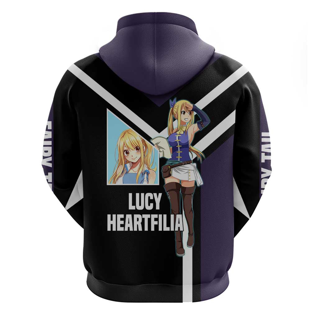 Lucy Heartfilia Fairy Tail Zip Hoodie with Celestial Keys and Magical Battle Pose Design - The Mazicc