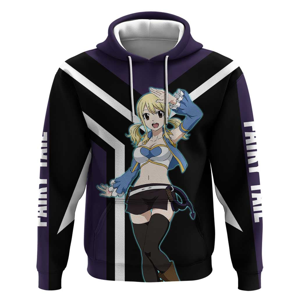 Lucy Heartfilia Fairy Tail Zip Hoodie with Celestial Keys and Magical Battle Pose Design - The Mazicc