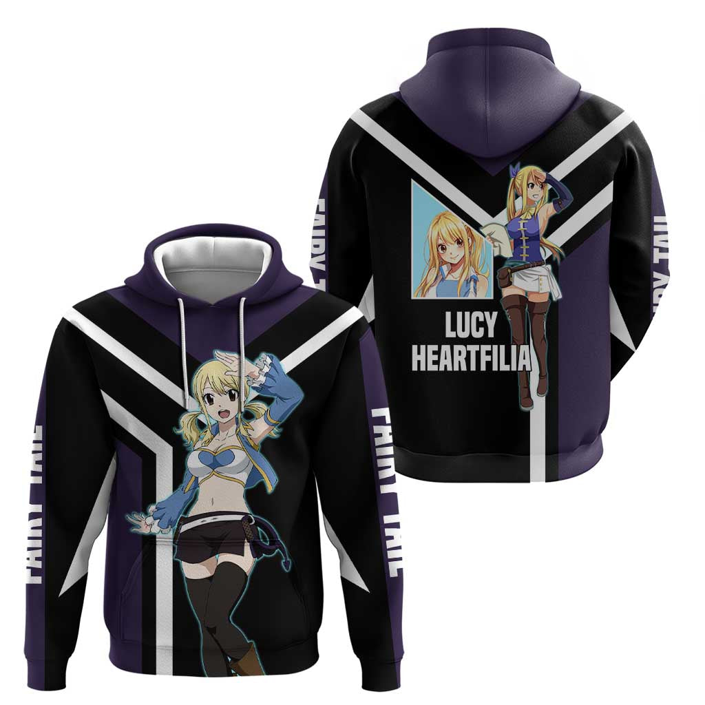 Lucy Heartfilia Fairy Tail Zip Hoodie with Celestial Keys and Magical Battle Pose Design - The Mazicc