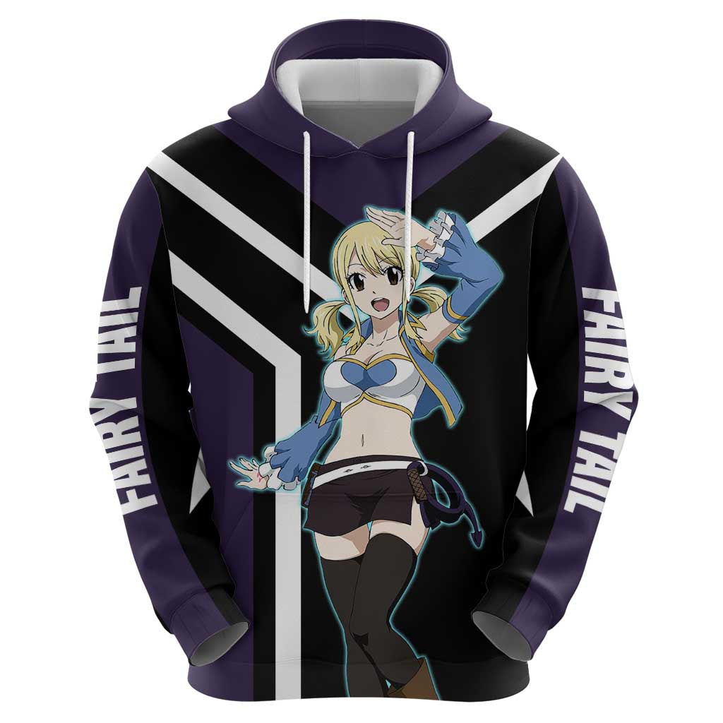 Lucy Heartfilia Fairy Tail Zip Hoodie with Celestial Keys and Magical Battle Pose Design - The Mazicc