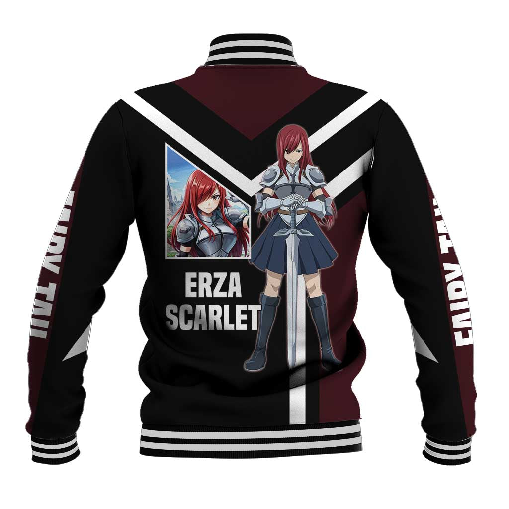 Erza Scarlet Fairy Tail Baseball Jacket with Armored Pose and Fierce Battle Design - The Mazicc