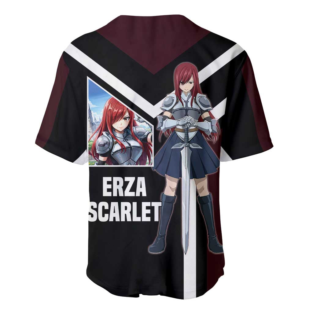 Erza Scarlet Fairy Tail Baseball Jersey with Armored Pose and Fierce Battle Design - The Mazicc
