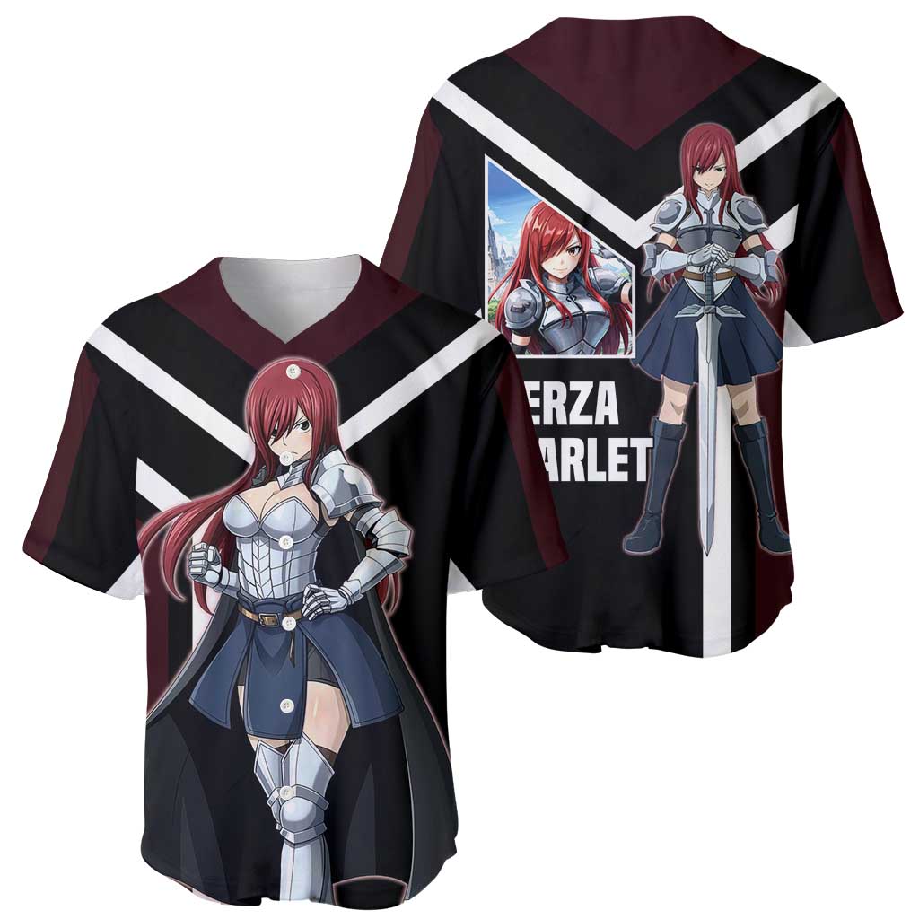 Erza Scarlet Fairy Tail Baseball Jersey with Armored Pose and Fierce Battle Design - The Mazicc