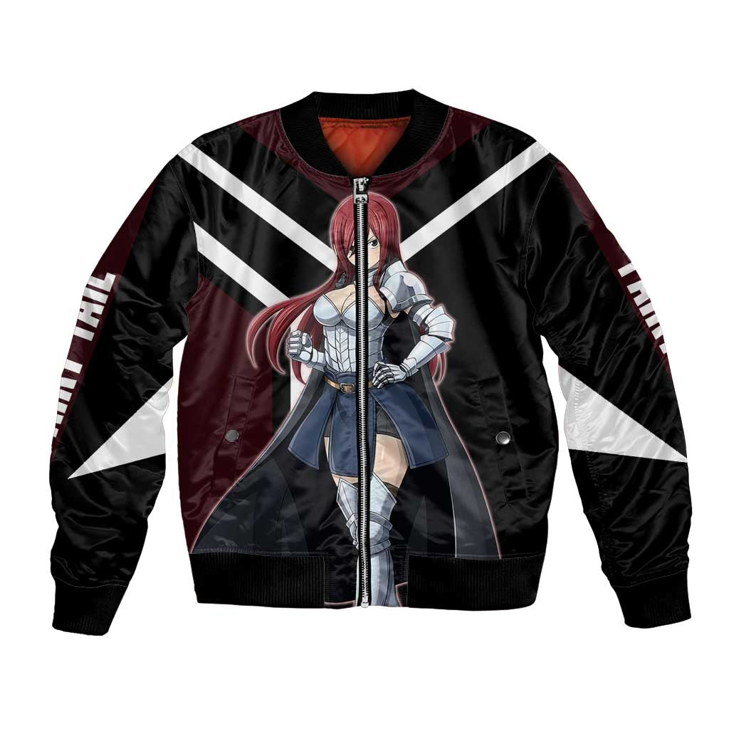 Erza Scarlet Fairy Tail Bomber Jacket with Armored Pose and Fierce Battle Design - The Mazicc