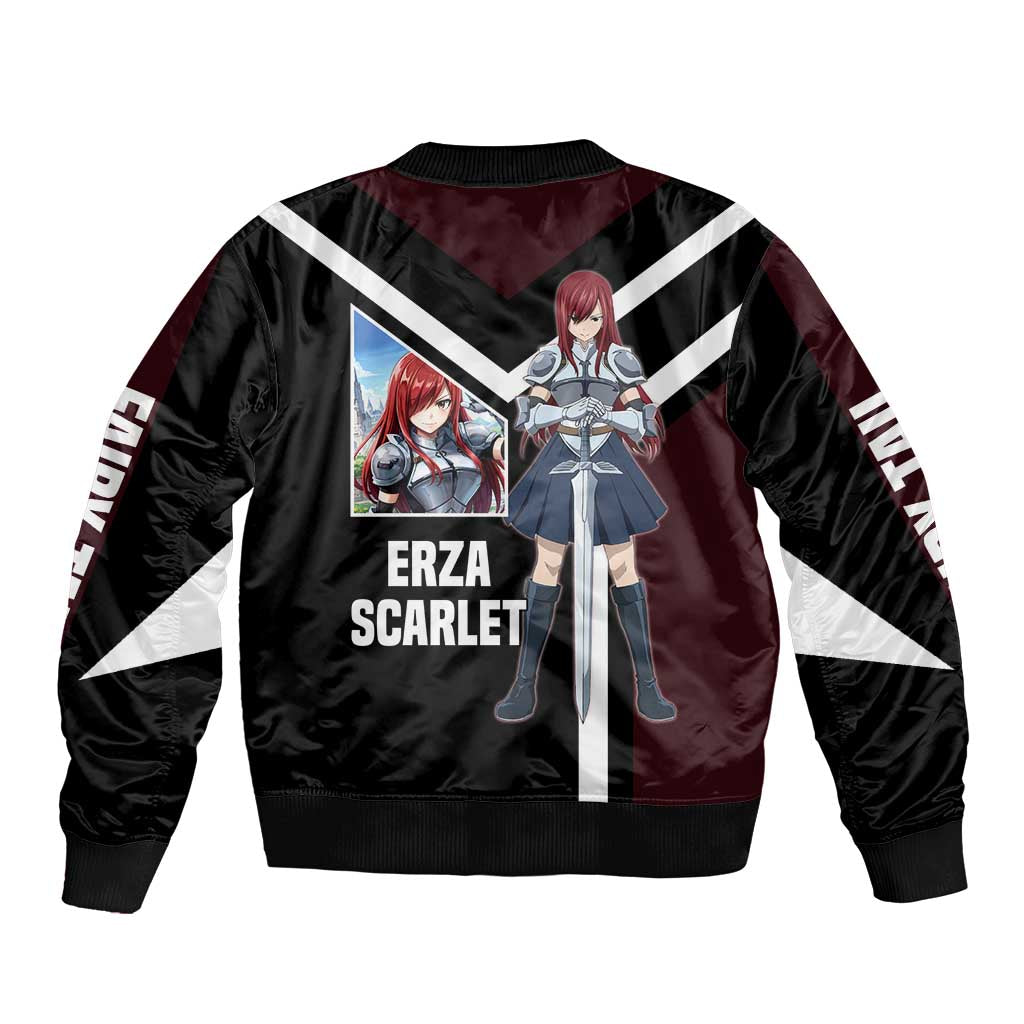 Erza Scarlet Fairy Tail Bomber Jacket with Armored Pose and Fierce Battle Design - The Mazicc