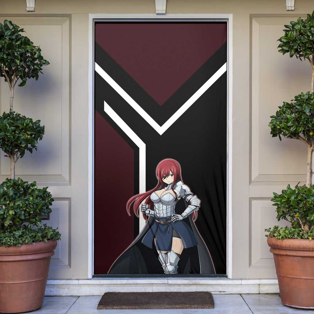 Erza Scarlet Fairy Tail Door Cover with Armored Pose and Fierce Battle Design - The Mazicc