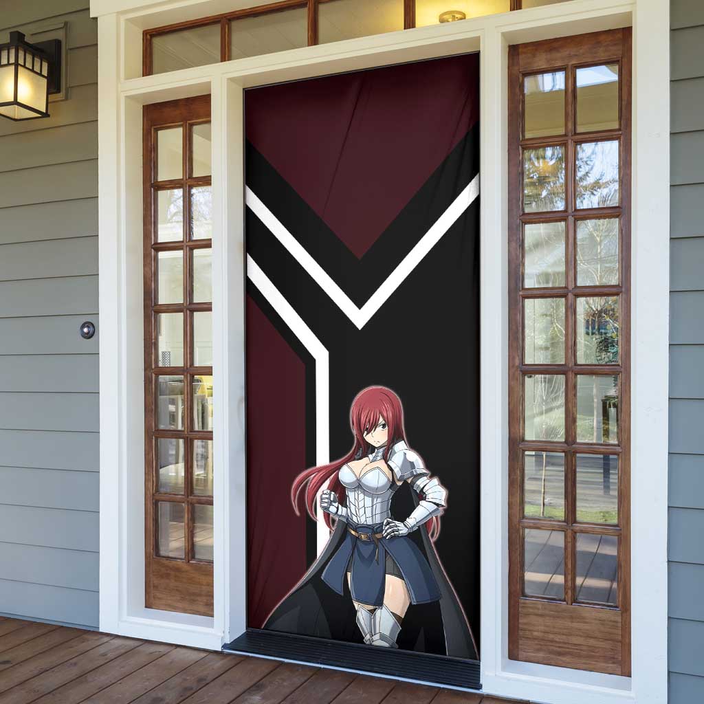 Erza Scarlet Fairy Tail Door Cover with Armored Pose and Fierce Battle Design - The Mazicc