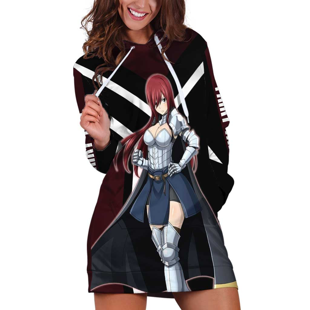 Erza Scarlet Fairy Tail Hoodie Dress with Armored Pose and Fierce Battle Design - The Mazicc
