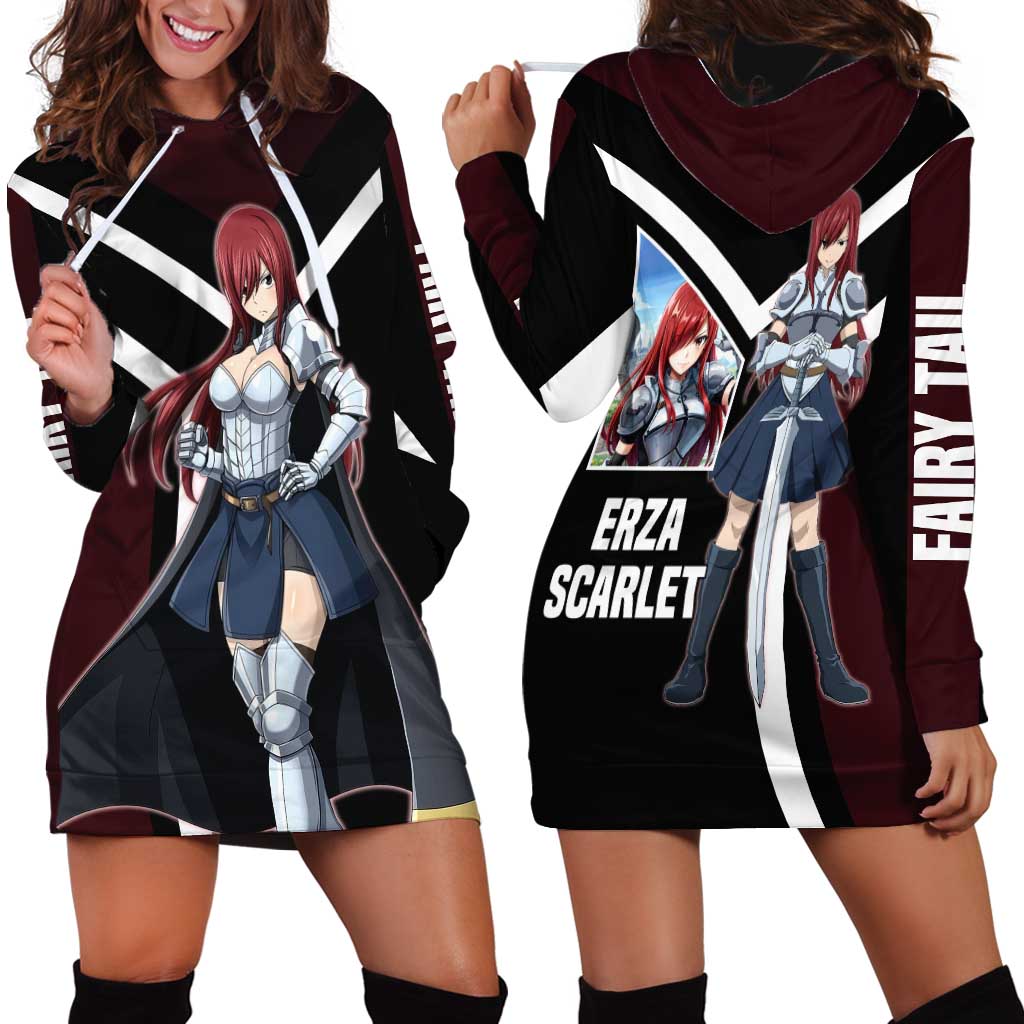 Erza Scarlet Fairy Tail Hoodie Dress with Armored Pose and Fierce Battle Design - The Mazicc