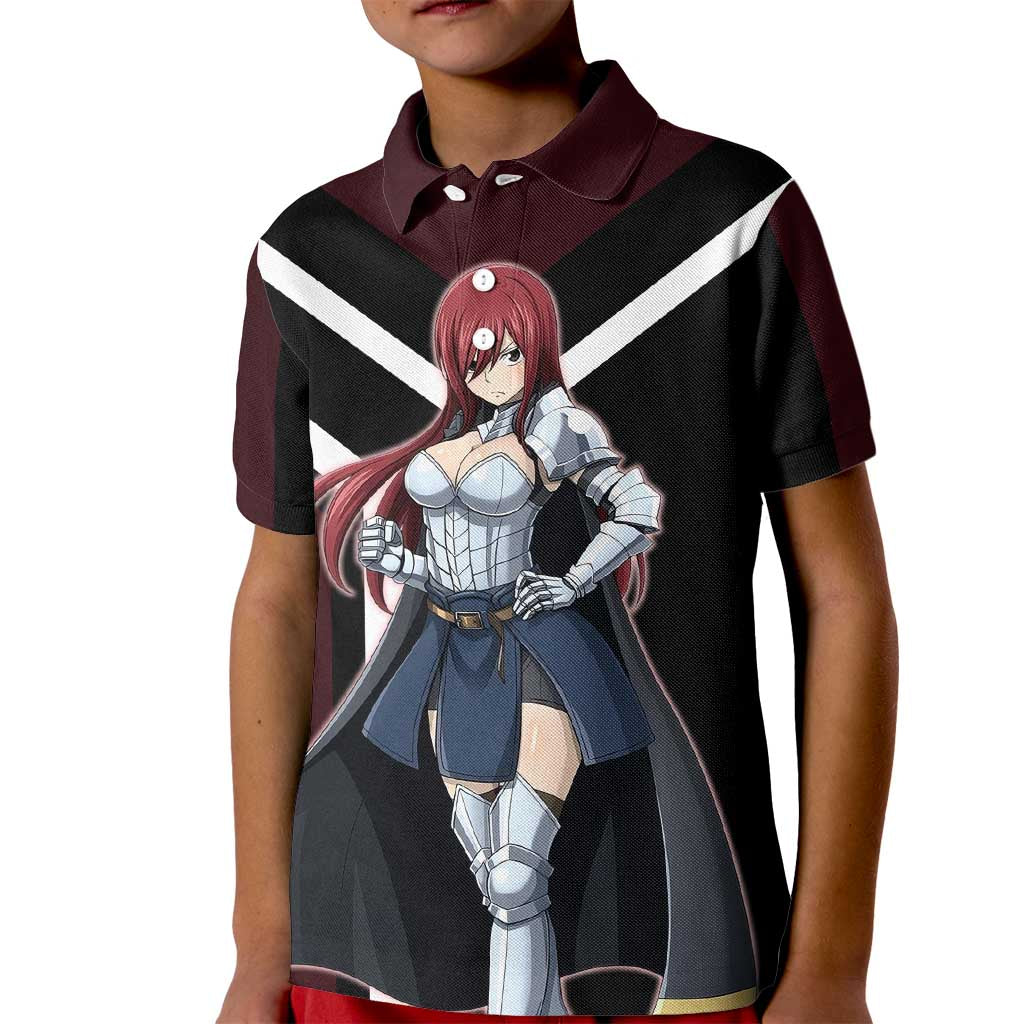 Erza Scarlet Fairy Tail Kid Polo Shirt with Armored Pose and Fierce Battle Design - The Mazicc