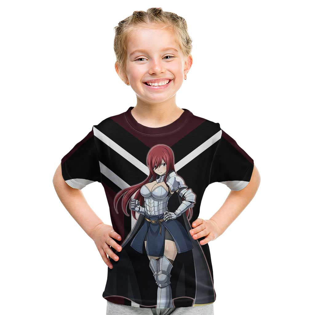 Erza Scarlet Fairy Tail Kid T Shirt with Armored Pose and Fierce Battle Design - The Mazicc