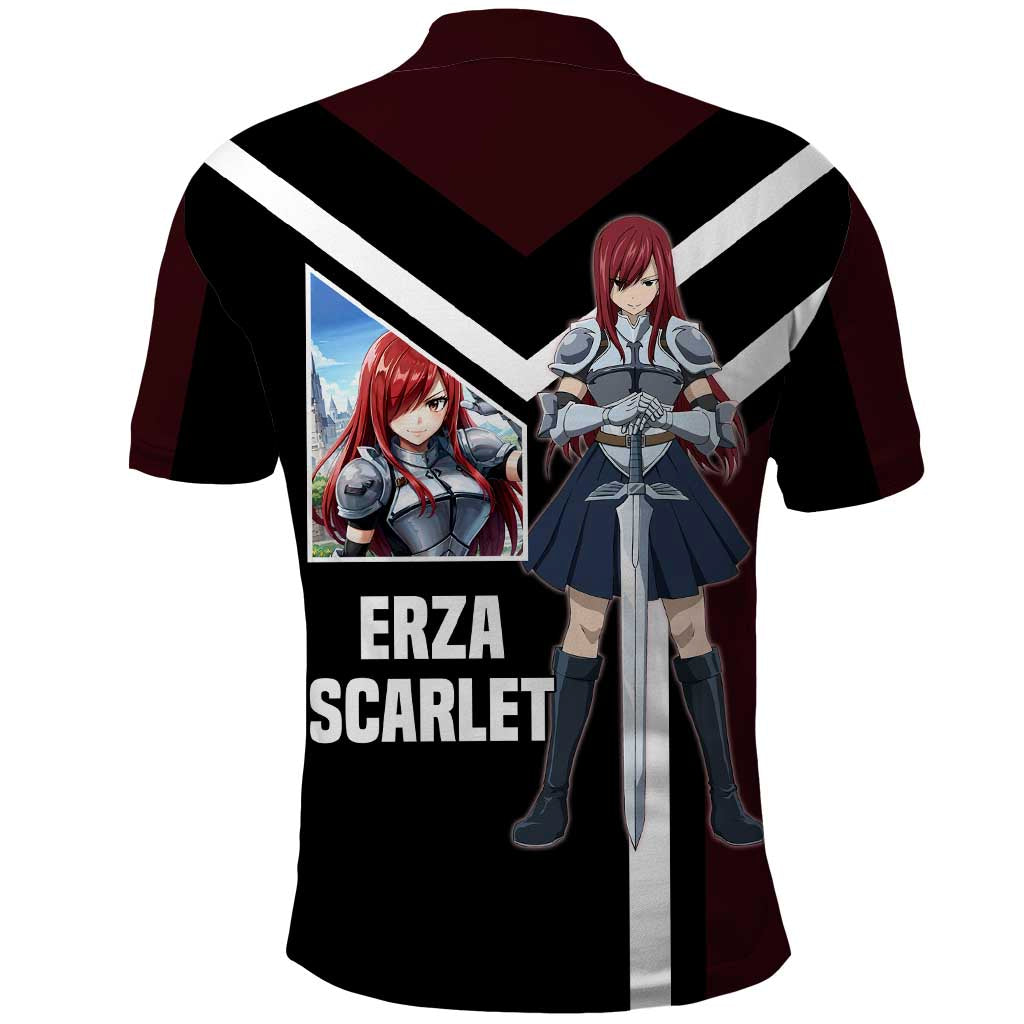 Erza Scarlet Fairy Tail Polo Shirt with Armored Pose and Fierce Battle Design - The Mazicc