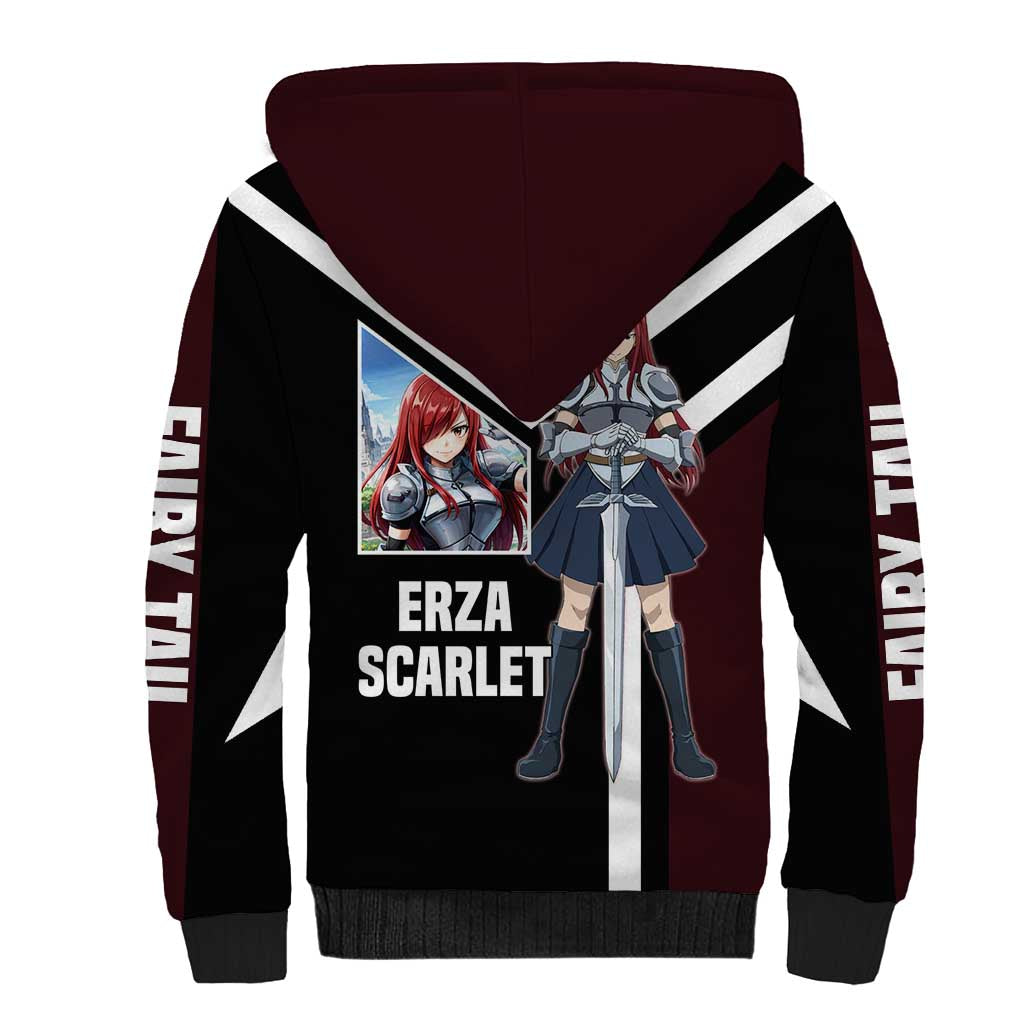 Erza Scarlet Fairy Tail Sherpa Hoodie with Armored Pose and Fierce Battle Design - The Mazicc