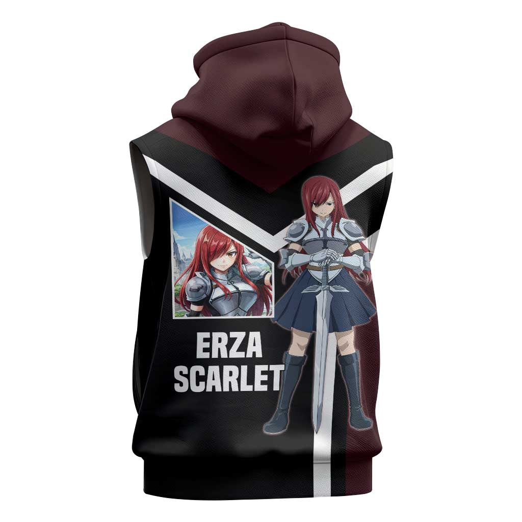Erza Scarlet Fairy Tail Sleeveless Hoodie with Armored Pose and Fierce Battle Design - The Mazicc