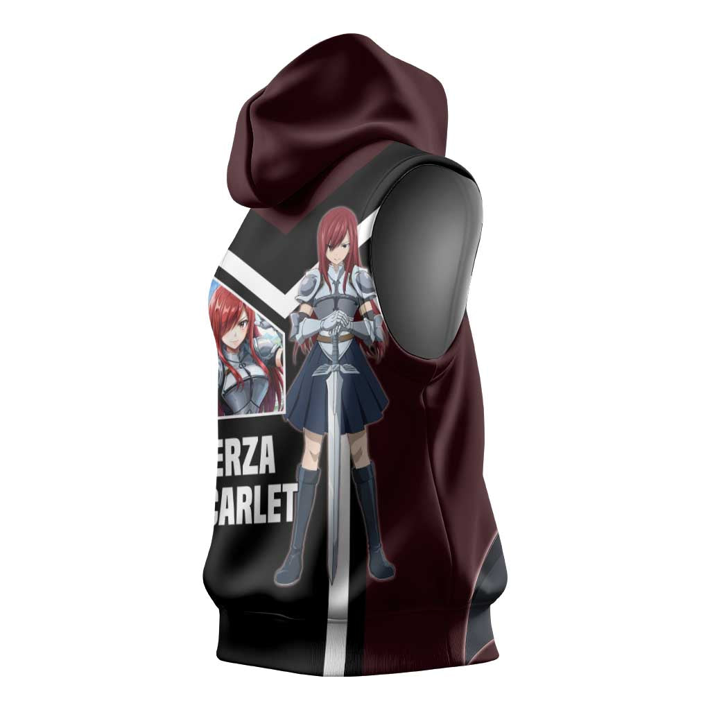 Erza Scarlet Fairy Tail Sleeveless Hoodie with Armored Pose and Fierce Battle Design - The Mazicc