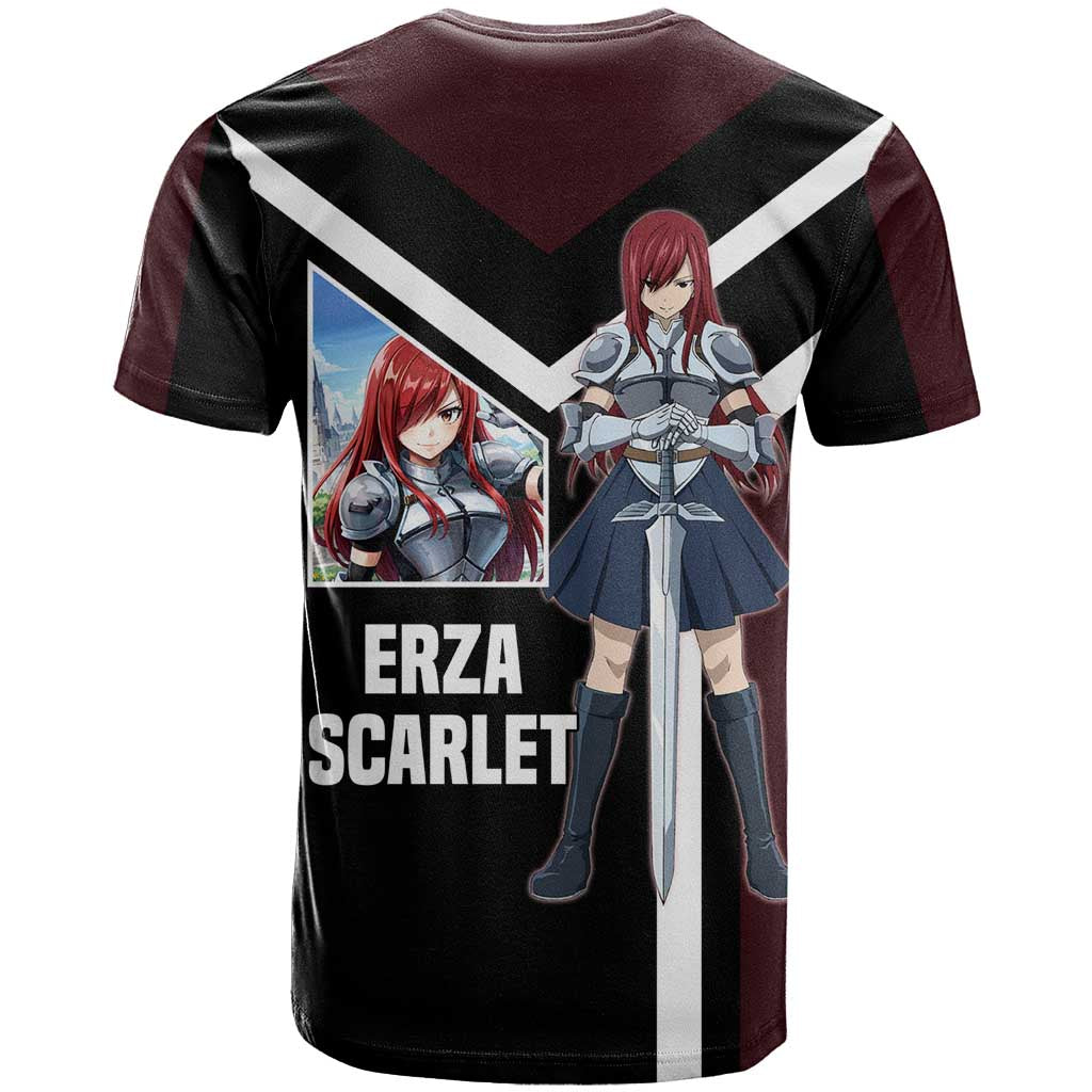 Erza Scarlet Fairy Tail T Shirt with Armored Pose and Fierce Battle Design - The Mazicc