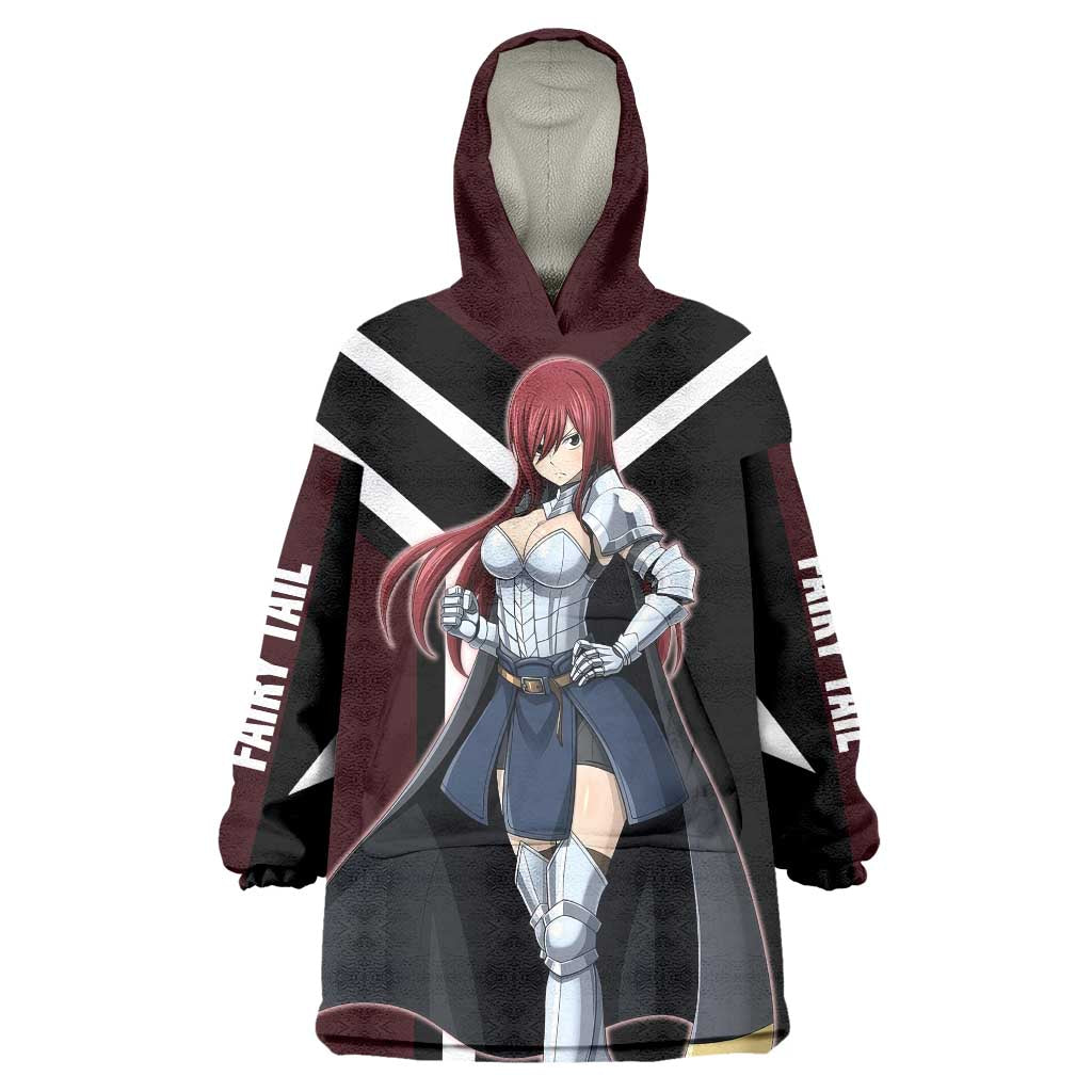 Erza Scarlet Fairy Tail Wearable Blanket Hoodie with Armored Pose and Fierce Battle Design - The Mazicc