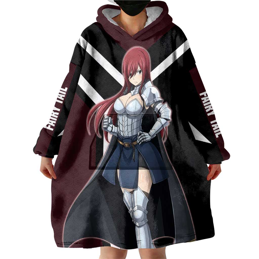 Erza Scarlet Fairy Tail Wearable Blanket Hoodie with Armored Pose and Fierce Battle Design - The Mazicc