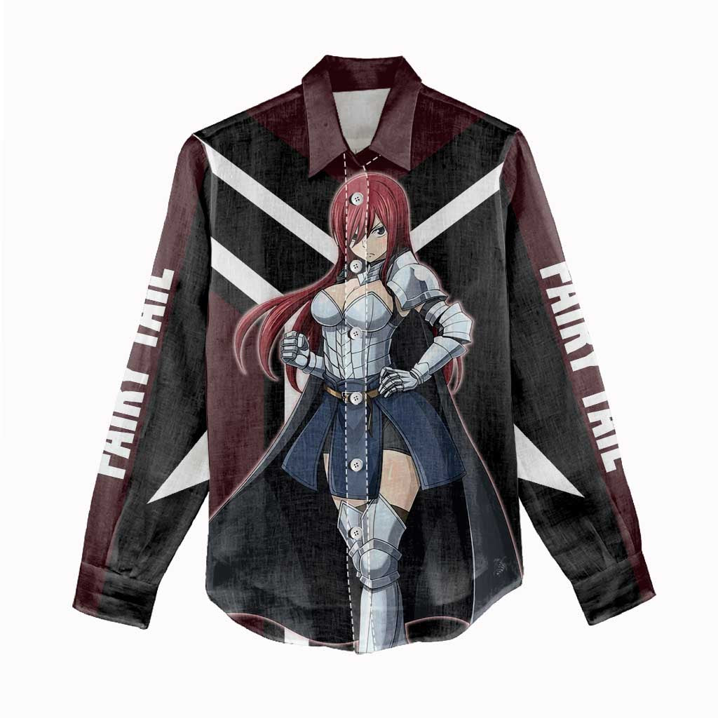 Erza Scarlet Fairy Tail Women Casual Shirt with Armored Pose and Fierce Battle Design - The Mazicc