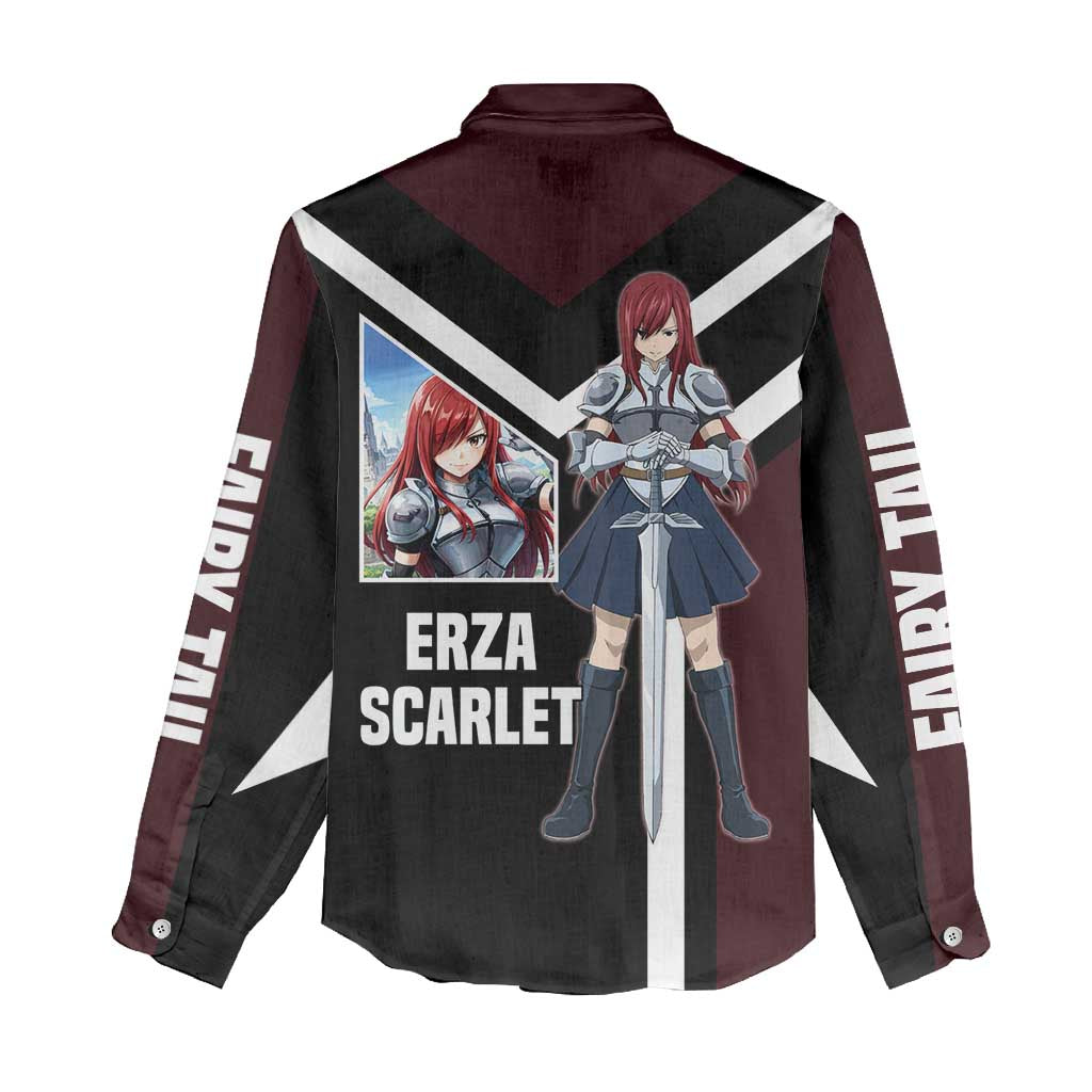 Erza Scarlet Fairy Tail Women Casual Shirt with Armored Pose and Fierce Battle Design - The Mazicc