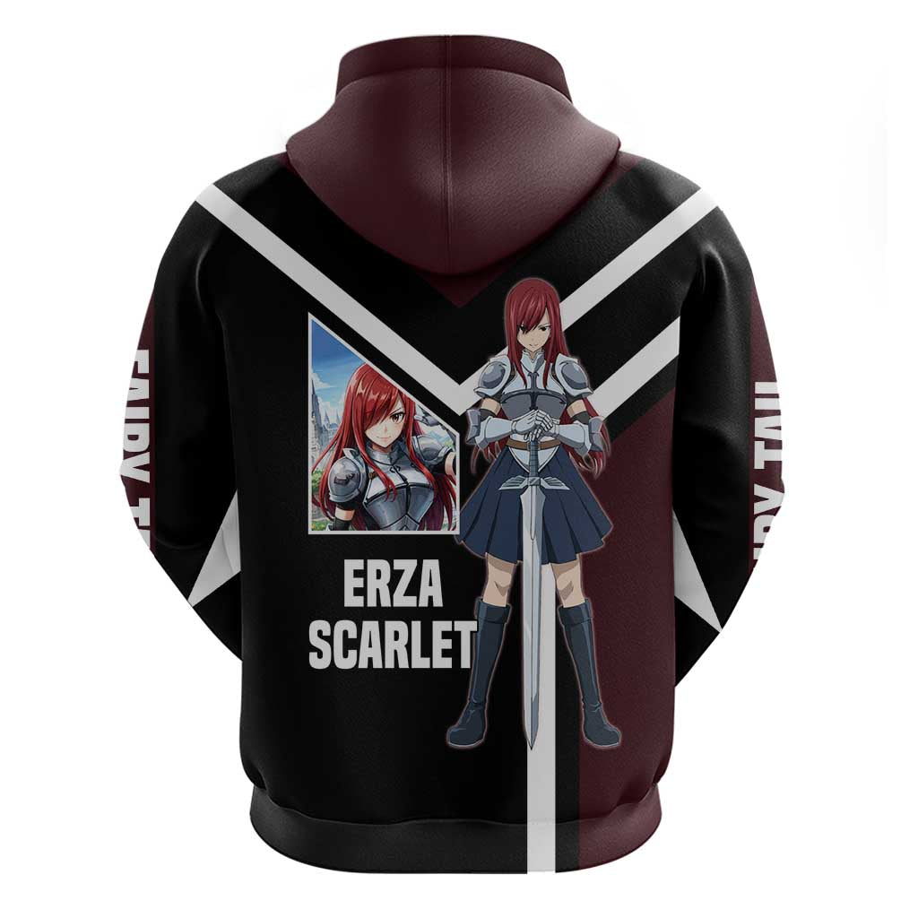 Erza Scarlet Fairy Tail Zip Hoodie with Armored Pose and Fierce Battle Design - The Mazicc