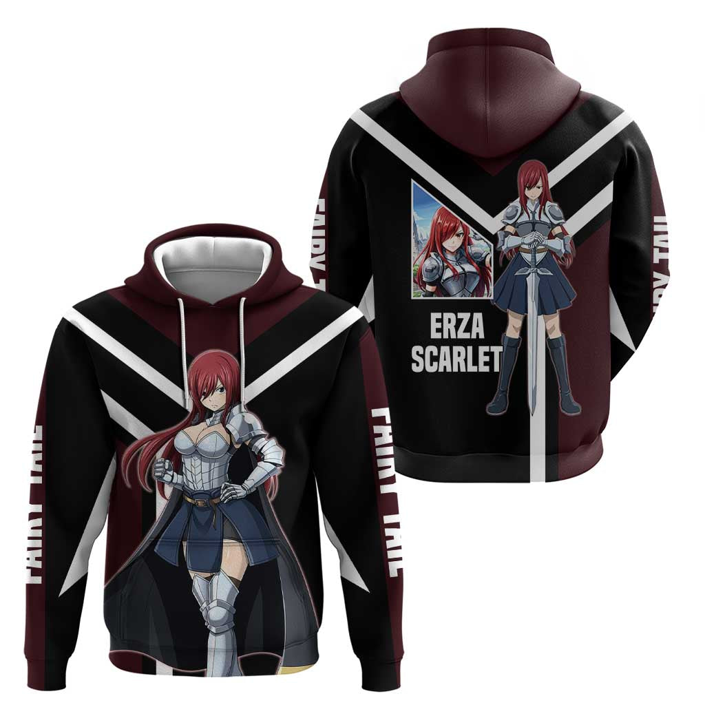Erza Scarlet Fairy Tail Zip Hoodie with Armored Pose and Fierce Battle Design - The Mazicc