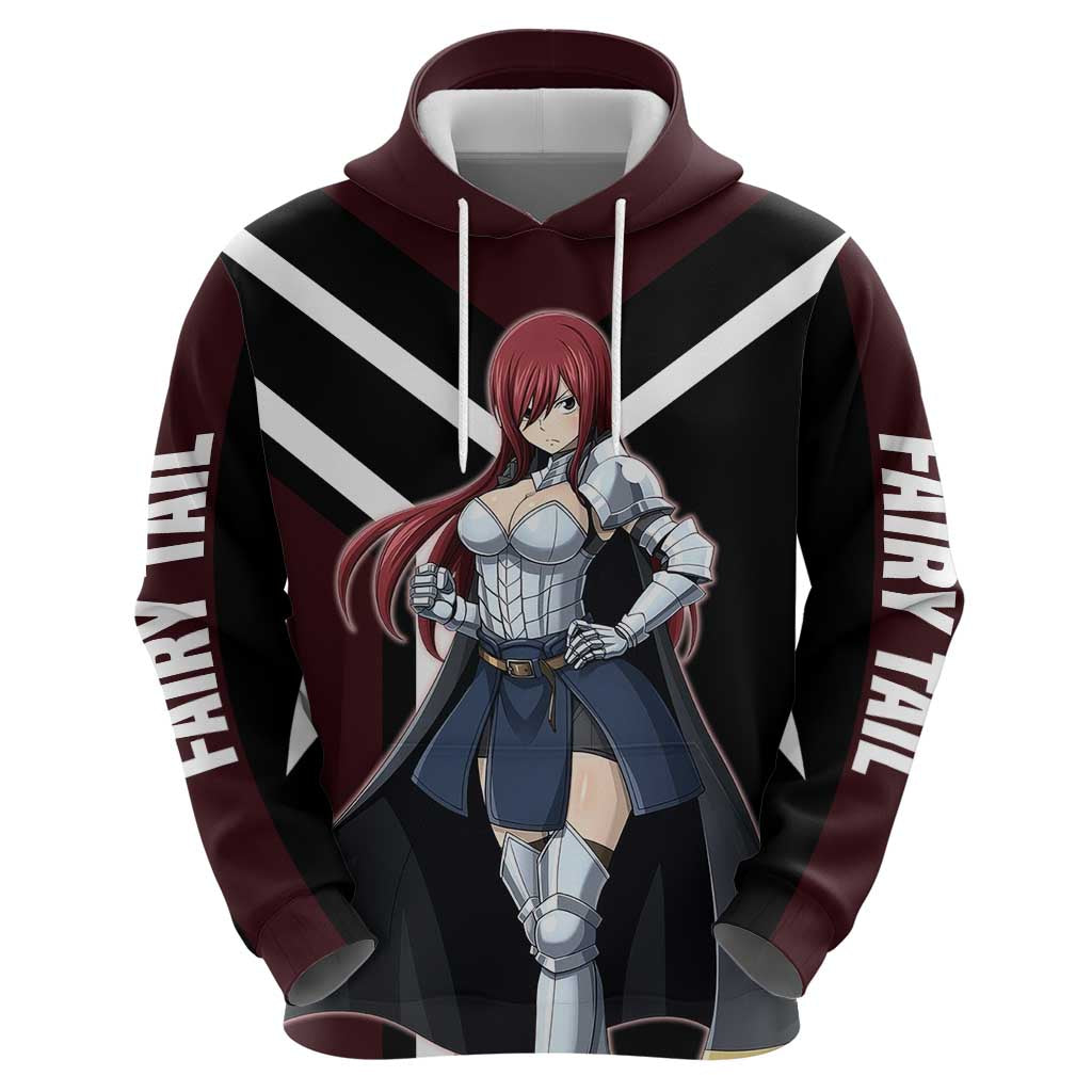 Erza Scarlet Fairy Tail Zip Hoodie with Armored Pose and Fierce Battle Design - The Mazicc