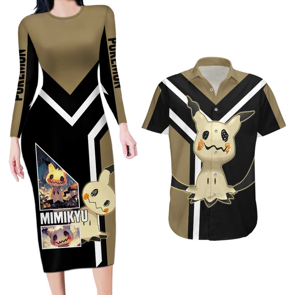 Mimikyu Couples Matching Long Sleeve Bodycon Dress and Hawaiian Shirt with Ghost and Fairy Type and Cute Spooky Design - The Mazicc