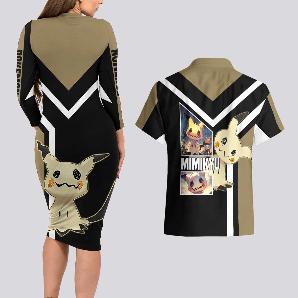 Mimikyu Couples Matching Long Sleeve Bodycon Dress and Hawaiian Shirt with Ghost and Fairy Type and Cute Spooky Design - The Mazicc