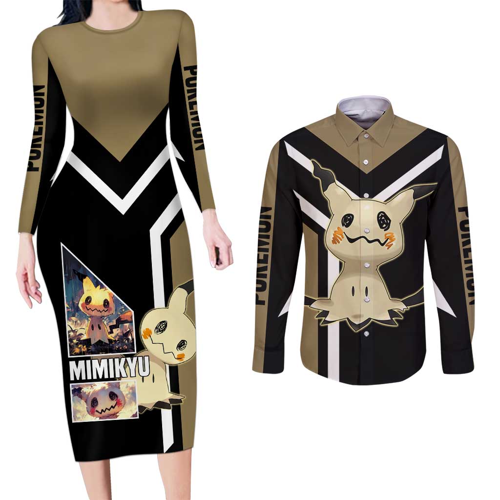 Mimikyu Couples Matching Long Sleeve Bodycon Dress and Long Sleeve Button Shirt with Ghost and Fairy Type and Cute Spooky Design - The Mazicc
