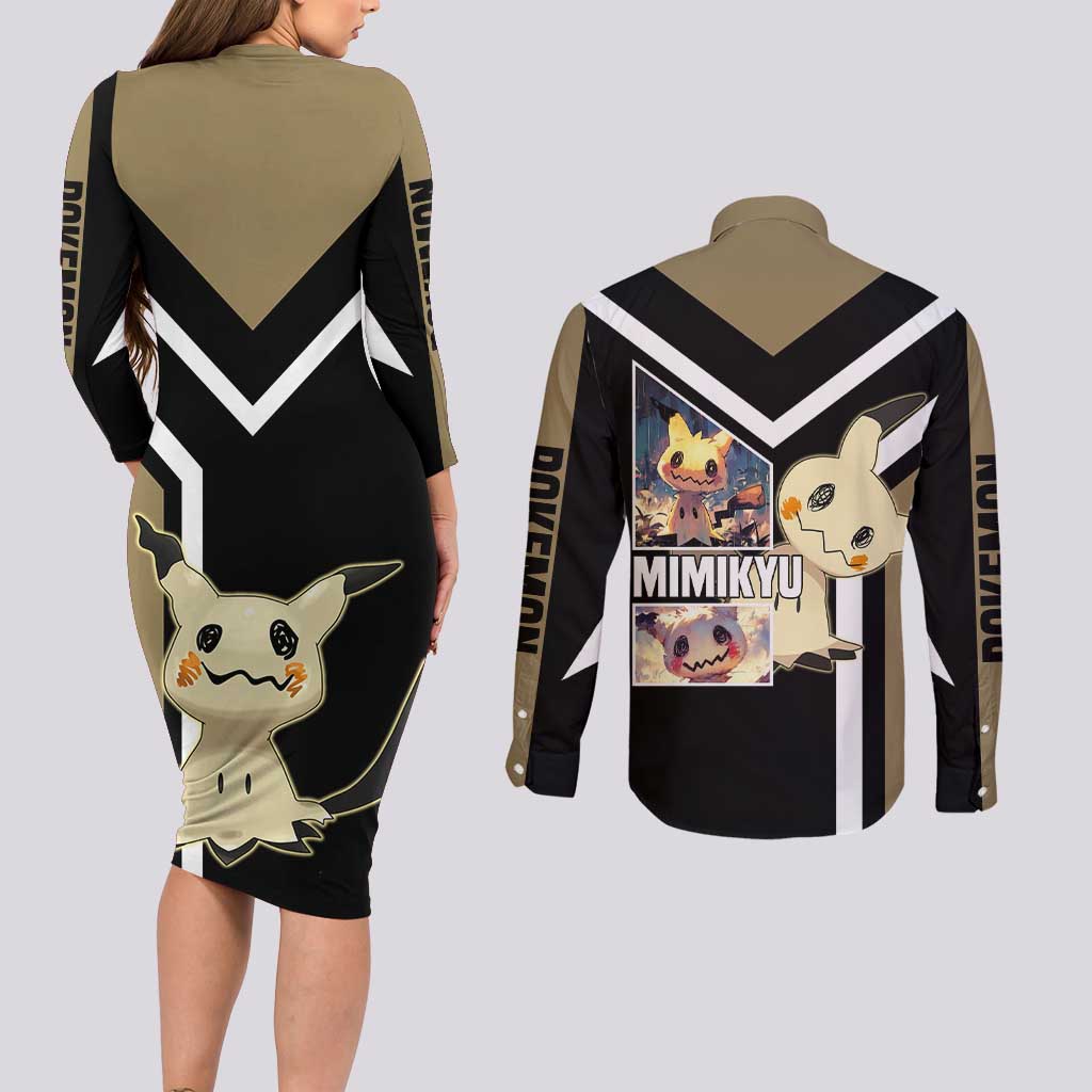 Mimikyu Couples Matching Long Sleeve Bodycon Dress and Long Sleeve Button Shirt with Ghost and Fairy Type and Cute Spooky Design - The Mazicc