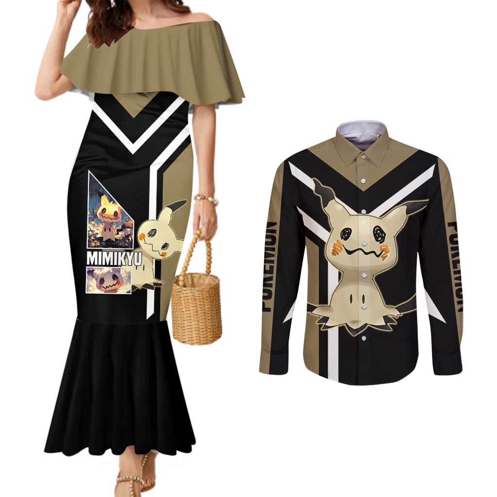 Mimikyu Couples Matching Mermaid Dress and Long Sleeve Button Shirt with Ghost and Fairy Type and Cute Spooky Design - The Mazicc