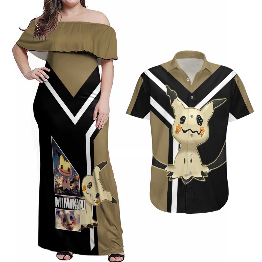 Mimikyu Couples Matching Off Shoulder Maxi Dress and Hawaiian Shirt with Ghost and Fairy Type and Cute Spooky Design - The Mazicc