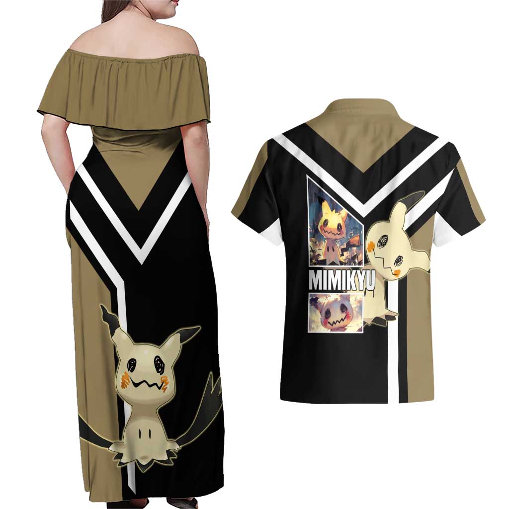 Mimikyu Couples Matching Off Shoulder Maxi Dress and Hawaiian Shirt with Ghost and Fairy Type and Cute Spooky Design - The Mazicc