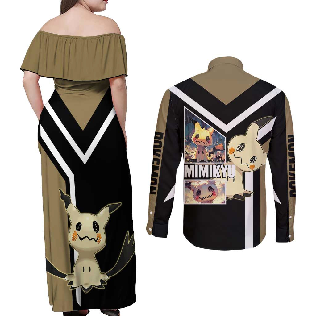 Mimikyu Couples Matching Off Shoulder Maxi Dress and Long Sleeve Button Shirt with Ghost and Fairy Type and Cute Spooky Design - The Mazicc