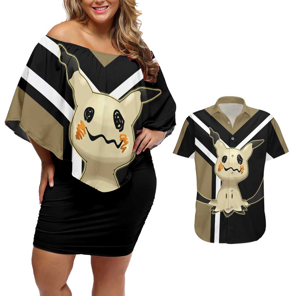 Mimikyu Couples Matching Off Shoulder Short Dress and Hawaiian Shirt with Ghost and Fairy Type and Cute Spooky Design - The Mazicc