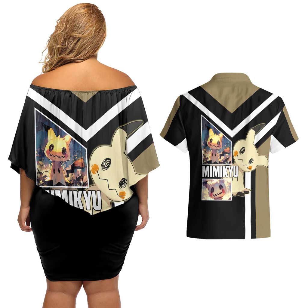 Mimikyu Couples Matching Off Shoulder Short Dress and Hawaiian Shirt with Ghost and Fairy Type and Cute Spooky Design - The Mazicc