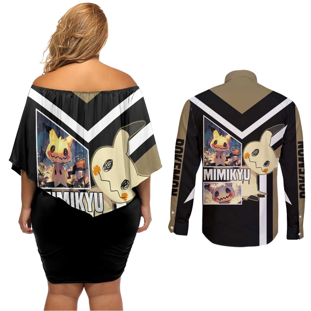 Mimikyu Couples Matching Off Shoulder Short Dress and Long Sleeve Button Shirt with Ghost and Fairy Type and Cute Spooky Design - The Mazicc