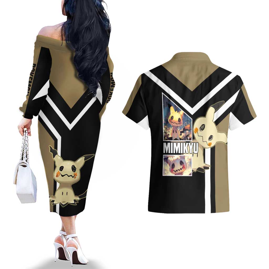 Mimikyu Couples Matching Off The Shoulder Long Sleeve Dress and Hawaiian Shirt with Ghost and Fairy Type and Cute Spooky Design - The Mazicc